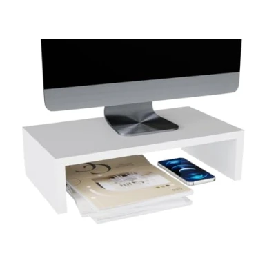 Afbeelding van ComfortCove Monitorstandaard, 1 laags Computermonitor Verhoger, Laptopstandaard, Computerstandaard, Printerstandaard met Opbergplank, ideaal voor je Thuiskantoor, Wit