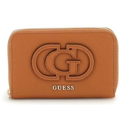 Afbeelding van GUESS portemonnee Calebra SLG Medium Zip Around Wallet Cognac Lichtbruin