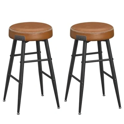 Afbeelding van VASAGLE EKHO Collectie Barkruk, set van 2, keukenstoel, hoog, PU met stiksels, moderne stijl uit het midden de eeuw, zithoogte 63 cm, keuken, bar, eenvoudige montage, karamelbruin LBC080K01