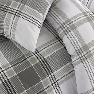 Afbeelding van Sleepdown geruit grijs gestreept omkeerbaar zacht dekbedovertrek met kussenslopen kingsize (220 cm x 230 cm)