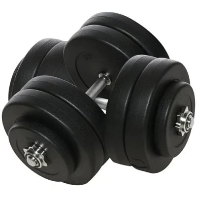 Afbeelding van HOMCOM Halterset 2x korte Halters, 50 kg met 2 halterstangen, 12 gewichten &amp; 4 sterrensluitingen, voor krachttraining, fitness, staal, zwart