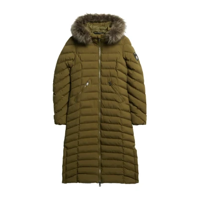 Afbeelding van Superdry Vrouwen Lange Fuji jas met Capuchon van Imitatiebont Groen Grootte: 40