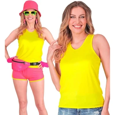 Afbeelding van Widmann Jaren 80 &amp; 90 Kostuum Basic Tank Top Neon Geel Vrouw XXL Carnavalskleding Verkleedkleding