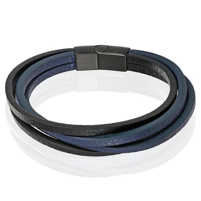 Afbeelding van Heren armband Leer Multi Mendes Edelstaal Zwart Blauw 19cm