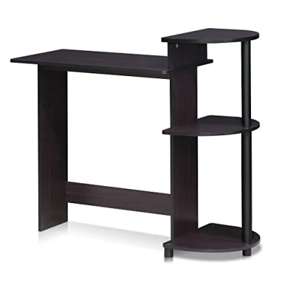 Afbeelding van Furinno Compact computerbureau, pc tafel, bureautafel, met planken, donker walnoot, 99 (breedte) x 85,3 (hoogte) 39,4 (diepte) cm