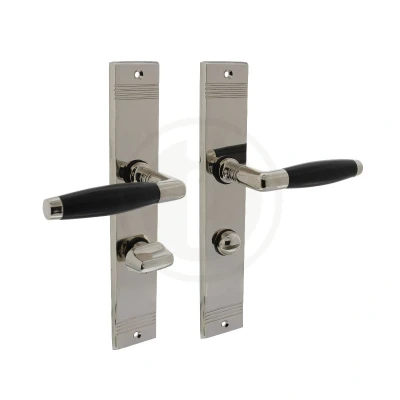 Afbeelding van Intersteel Deurkruk Ton Basic op schild met toilet /badkamersluiting 63/8 mm nikkel glans/ebbenhout