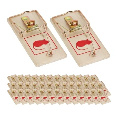 Afbeelding van Relaxdays muizenval hout set van 40 klassiek effectief herbruikbare muizenklem