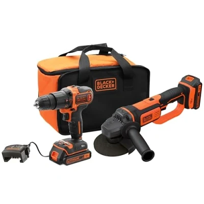 Afbeelding van BLACK+DECKER Combi kit klopboormachine, 18 V, 10 mm, 40 Nm + mini slijpmachine 125 leveringsomvang: 2 lithium accu&#039;s met Ah, oplader, draagtas, BCK24D2S QW