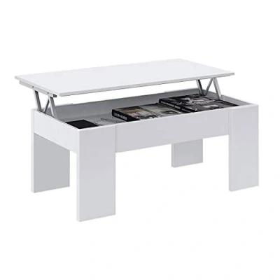 Afbeelding van Verhogende salontafel, woon of eettafel, LC model, afgewerkt in Artik witte kleur, afmetingen: 100 cm (breedte) x 50 (diepte) 45 56 (hoogte)