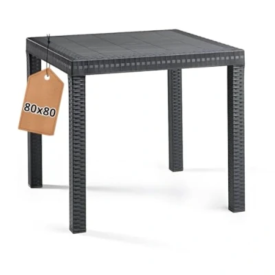 Afbeelding van Tomaino Tuintafel van kunststof, vierkant, voor buiten, rotan effect, 4 zits, eettafel, bar, balkon (zwart)