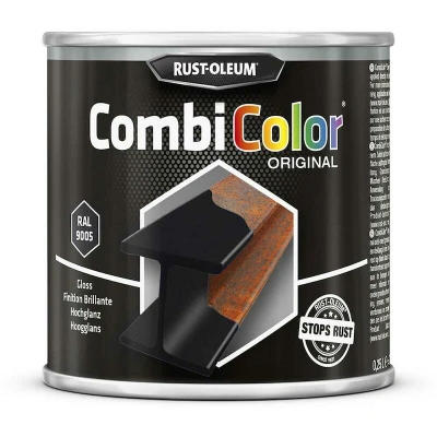 Afbeelding van rust oleum combicolor hoogglans ral 9005 zwart 250 ml