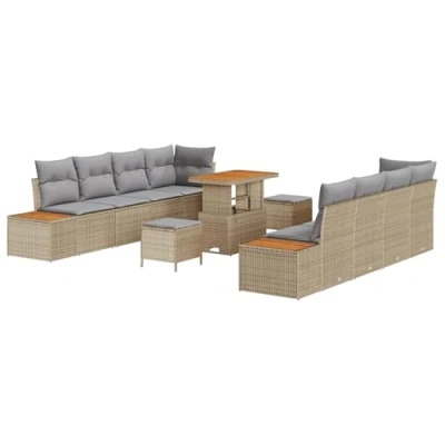 Afbeelding van vidaXL 11 delige tuin sofa set met kussens beige poly rattan acacia