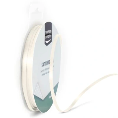 Afbeelding van Vaessen Creative 301002 0002 Satijnen lint antiek wit, 3 mm x 10 meter, lint, decoratief cadeaulint en stoffen voor bruiloft, doop verjaardagscadeaus, mm, 100