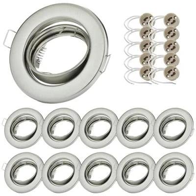 Afbeelding van Sweet LED 10x Inbouwframes in Geborsteld Chroom incl. GU10 Fitting Kantelbare Inbouwspots tot 25 Geschikt voor &amp; Halogeen Keramische Ronde Inbouwspot Frame