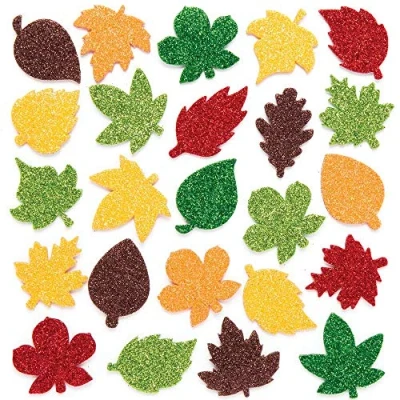 Afbeelding van Baker Ross AR656 Leaf Glitter stickers Pack van 144, versieringen en voor knutselactiviteiten in de herfst