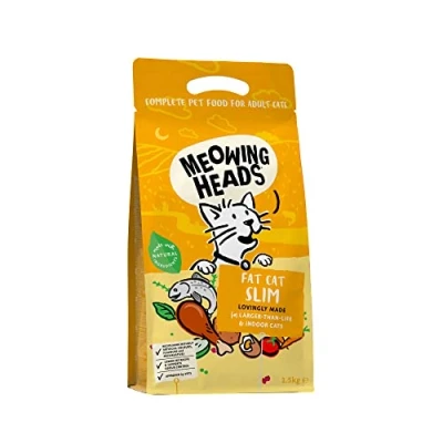 Afbeelding van Meowing Heads Fat Cat Slim Droogvoer voor katten, 100% natuurlijk gourmet kattenvoer met kip en vis, dieet graanvrije formule gereduceerd vetgehalte, 1,5 kg