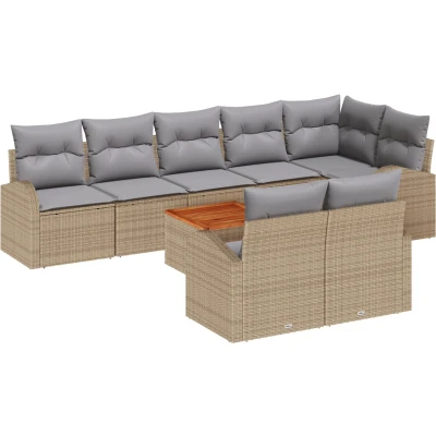 Afbeelding van vidaXL 9 delige tuinsofa set met kussens Beige poly rattan acacia