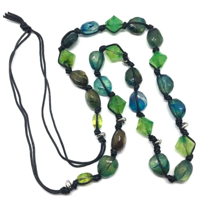 Afbeelding van Behave ketting kralenketting lange blauw groen kunststof 105cm