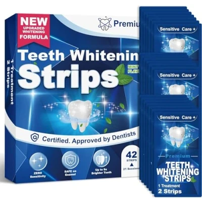 Afbeelding van Tandenbleekkits Supreme Teeth whitening Strips: Tandenbleekset 42 Tandenbleek strips 21 sessies, Vinmal tandbleek voor witte tanden thuis, niet gevoelige formule met muntsmaak