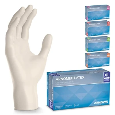 Afbeelding van ARNOMED Latex wegwerphandschoenen XL, wit, poedervrij, 500 stuks, wegwerphandschoenen, handschoenen voor eenmalig gebruik, verkrijgbaar in maat XS, S, M, L &amp; XL