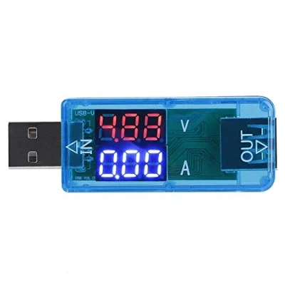 Afbeelding van USB digitale multimeter, kleur LCD voltmeter ampèremeter dubbele rij toont huidige meter multimeter lader, tester (blauw)
