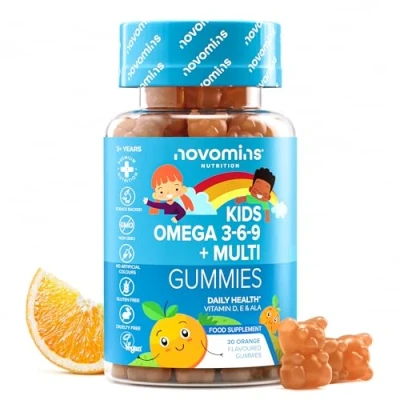 Afbeelding van Kids Omega 3 6 9 Gummies Multivitamine E &amp;D Vegan 1 Maand Voorraad Kauwbare Kinderen Supplement Plantaardig alternatief voor visolie Vitamins van Novomins