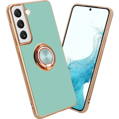 Afbeelding van Cadorabo Hoesje geschikt voor Samsung Galaxy S22 in Glossy Turquoise Goud Beschermhoes Camerabescherming