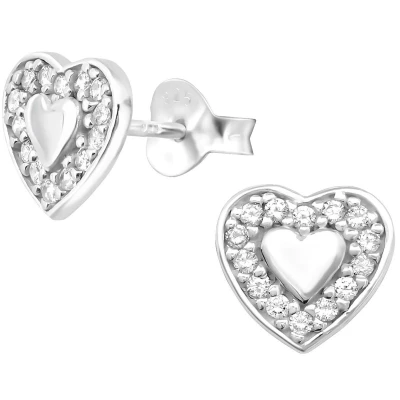 Afbeelding van JoyS Zilveren hartje oorbellen classic oorknoppen met zirkonia 8 mm massief