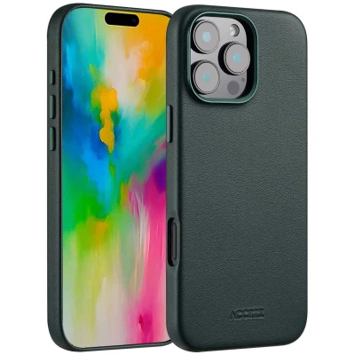Afbeelding van Apple iPhone 16 Pro Max MagSafe Hoesje Echt leder Accezz Backcover Donkergroen Telefoonhoesje