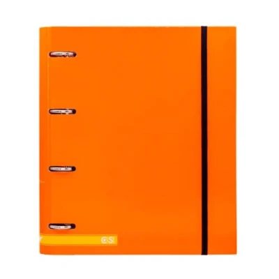 Afbeelding van Raylu Paper map met 4 ringen A4 navulling, 100 vellen, 5 x mm en 6 gekleurde tabbladen, elastische sluiting (oranje)