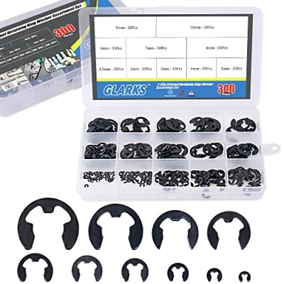 Afbeelding van Glarks 300 stuks 10 maat zwart gelegeerd staal e clip externe retentie ring assortiment set