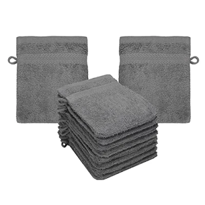 Afbeelding van Betz Premium washandschoen 10 delig badstof washandje gezicht reinigen van 100% katoen babywashandje antraciet