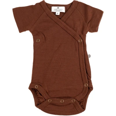 Afbeelding van Wollen Overslagromper korte mouw Merinowol Chocolate Fondant 62 3 tot 6 maanden