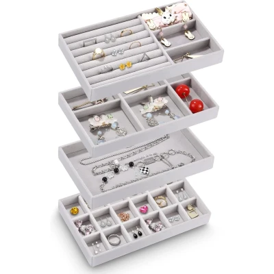 Afbeelding van 4 Delige Sieraden Organizer Lade Display Tray Juwelenhouder voor Oorbellen, Kettingen en Ringen Opbergen