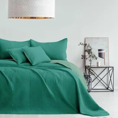 Afbeelding van AmeliaHome Sprei lichtgroen donkergroen 220x240 bedsprei dubbelzijdig ultrasonic quilten polyester softa