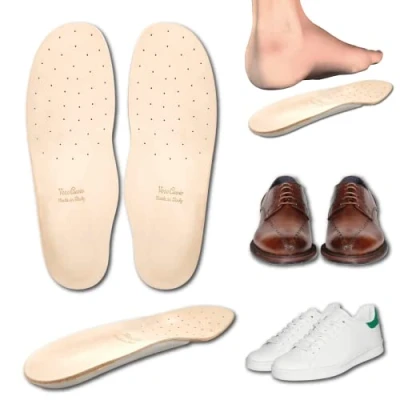 Afbeelding van Orthopedische inlegzolen van echt leer met voetboogondersteuning en hielverhoging latex Italiaans product voetbed leer, geurremmend, zweetbestendig, platte voeten, (39 EU)