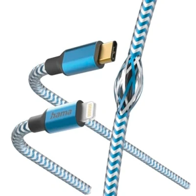 Afbeelding van Hama Oplaadkabel Reflective Usb C Lightning 1,5 M Nylon Blauw