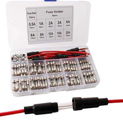 Afbeelding van FULARR® 175Stks 5X20mm Professionele auto Fast Blow Glazen Buis zekering Kit: 150 Stks Quick + 20 Seat 5 Inline Schroef Type Houder, met Transparante Plastic Doos