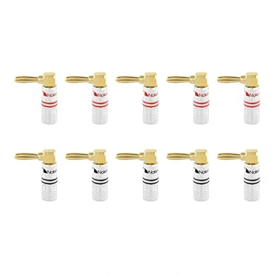 Afbeelding van Nakamichi Excel serie 24 karaats vergulde banaanstekker 12 AWG 18 Maat 4 mm Luidsprekers Versterker Hi Fi AV Stereo Home Theater Audio Draad Kabel Schroefconnector (10 stuks (5 paar), haaks)