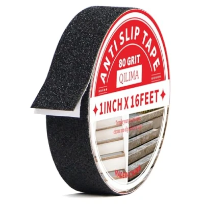 Afbeelding van QILIMA anti slip band, zwart, high traction veiligheids trackband, 25 mm x 5 m, plakband, sterke grip voor trappen, treden, hellingen, dekken, trottoirs