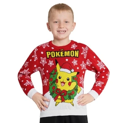 Afbeelding van Pokemon Kersttrui voor kinderen, officiële kersttrui, maten 4 tot 14 jaar, cadeau sweatshirt kind (Rood, 9 10 Jaar)