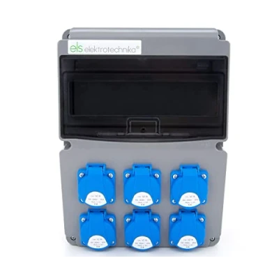 Afbeelding van ELS Elektrotechnika Stroomverdeler wandverdeler 6x230V Schuko. Bouwstroomverdeler voor indoor/outdoor, werkplaatsen en fabrieken, schakelkast montage met modulaire apparaten, lege behuizing