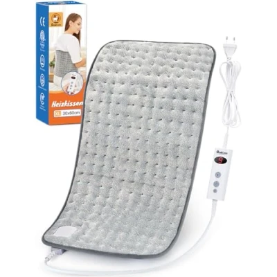 Afbeelding van Mia&amp;Coco Verwarmingskussen met automatische uitschakeling, 1,5 uur, voor rug nek en schouder, elektrisch warmtekussen, 10 niveaus, temperatuurniveaus snelle verwarmingstechniek, 30 x 60 cm, comfort grijs