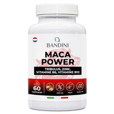 Afbeelding van Bandini® Maca POWER 60 Vegan Capsules Voedingssupplement op basis van + Tribulus Arginine Zink B6 B12 Gaat fysieke en mentale vermoeidheid tegen Made in Italy