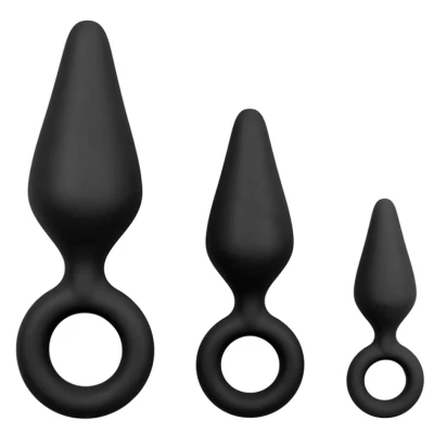 Afbeelding van Zwarte Buttplugs Met Trekring Setje