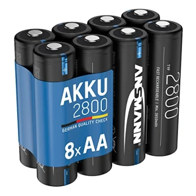 Afbeelding van ANSMANN Accu AA 2.800 mAh NiMH 1,2 V oplaadbare penlitebatterijen AA, hoge capaciteit, ideaal voor een hoog stroomverbruik zaklamp, controller, camera, flitser van fotocamera, modelb. (8 stuks)