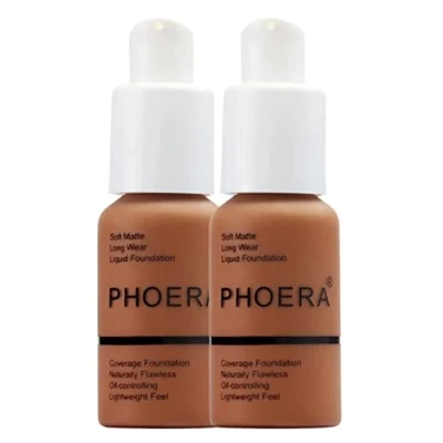 Afbeelding van Glamza Phoera Foundation volledige dekking make up set 24 uur langdurige olie controle zachte gladde matte vlekkeloze concealer crème Inc x2 30ml &amp; Siliconen Blender Spons (109 Mokka)
