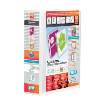 Afbeelding van Elba A4 4 D ringband, 65 mm capaciteit, 90 rug, presentatiemap met aanpasbare omslag, portret, wit (enkel)