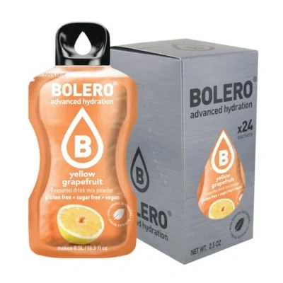Afbeelding van Bolero YELLOW GRAPEFRUIT 24x3g Suikerloos sappoeder, gezoet met stevia + vitamine C geschikt voor kinderen, sporters en diabetici glutenvrij veganvriendelijk Vlierbloesemsmaak