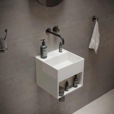 Afbeelding van Fontein Ideavit Solidbliss 30x30x28 cm Solid Surface Handdoek Opberg Mogelijkheid Mat Wit